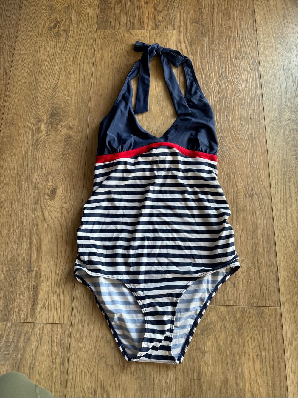 NWT JOJO MAMAN BÉBÉ Maternity Navy & White Striped Halter One-Piece Swimsuit